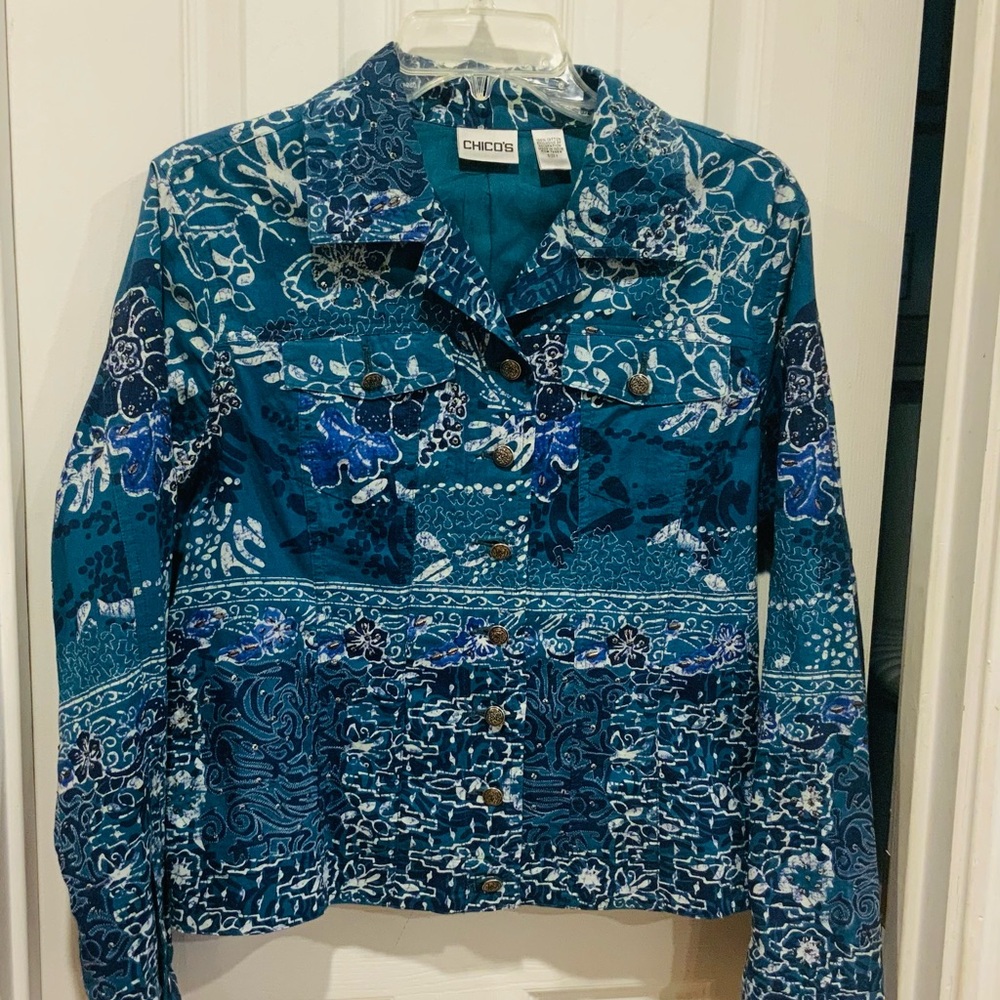 Chico’s Blue lined lightweight jacket Sz 1
